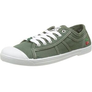 le temps des cerises Olive Green Canvas 8.5 Cherry Embroidered Sneakers Sz 39